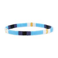 Bracelet élastiques perles japonaises MIYUKI en verre émaillé ton bleu blanc et doré 17cm