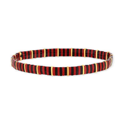 Bracelet élastiques perles japonaises MIYUKI en verre émaillé ton rouge noir et doré 17cm