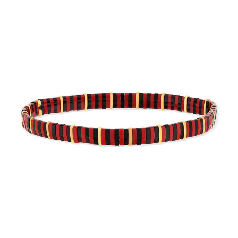 Elastische armband met Japanse MIYUKI-kralen van geëmailleerd glas in rood, zwart en goud, 17 cm - afbeelding 1