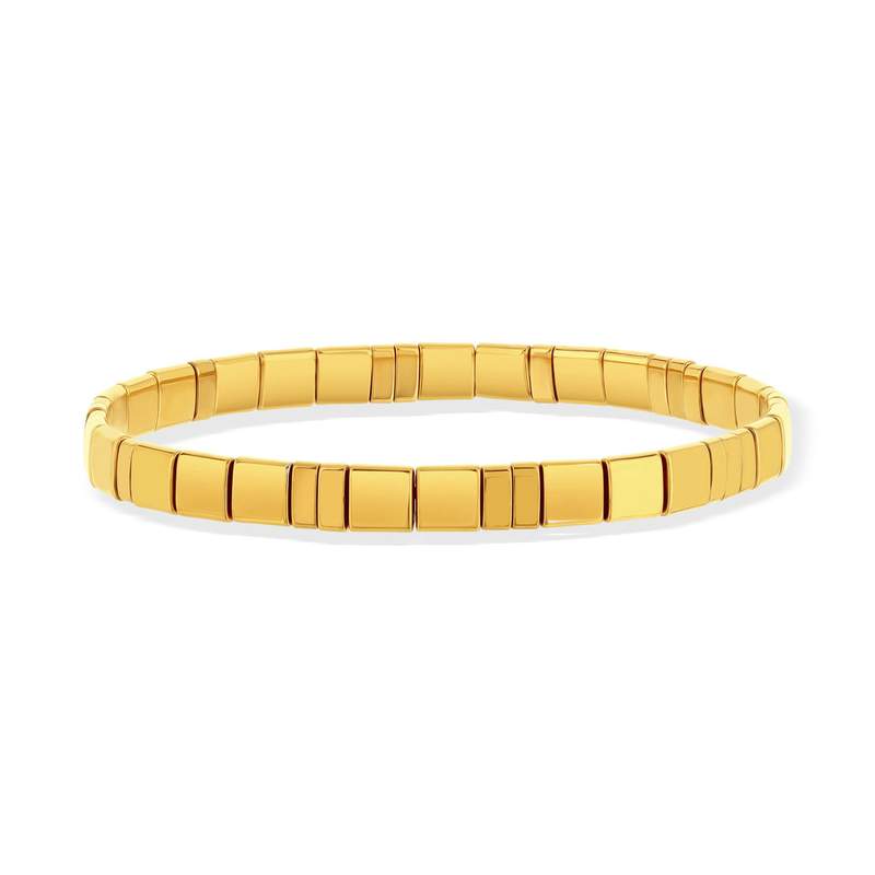 Bracelet élastiques perles japonaises MIYUKI en verre émaillé ton doré 17cm - vue 1