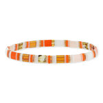Bracelet élastiques perles japonaises MIYUKI en verre émaillé ton orange blanc et doré 17cm - vue 1