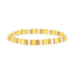 Bracelet élastiques perles japonaises MIYUKI en verre émaillé ton blanc et doré 17cm - vue 1