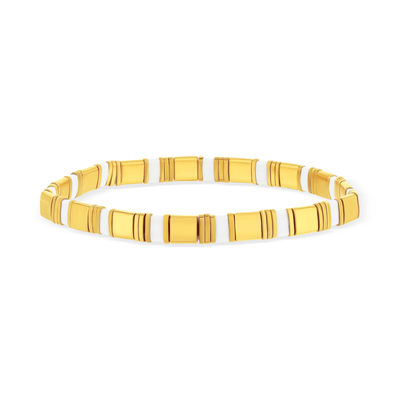 Bracelet élastiques perles japonaises MIYUKI en verre émaillé ton blanc et doré 17cm - vue 1