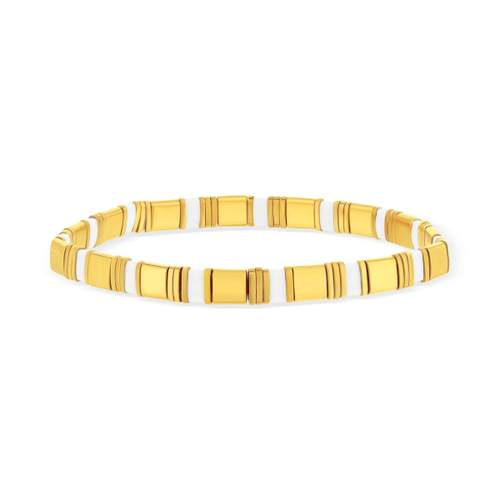 Bracelet élastiques perles japonaises MIYUKI en verre émaillé ton blanc et doré 17cm