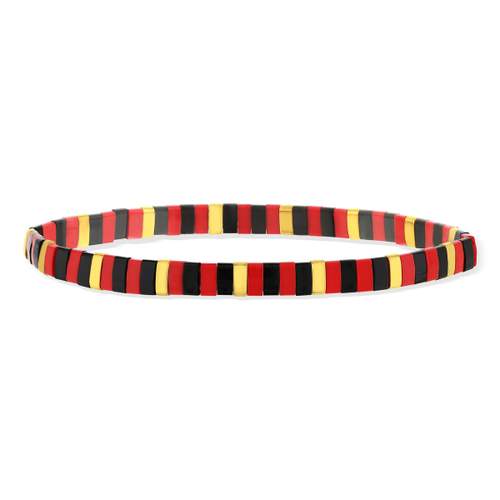 Bracelet élastiques perles japonaises MIYUKI en verre émaillé ton rouge noir et doré 17cm