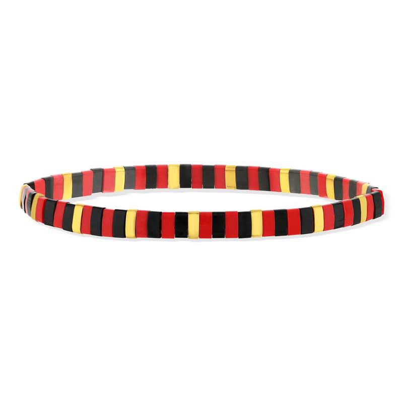 Bracelet élastiques perles japonaises MIYUKI en verre émaillé ton rouge noir et doré 17cm - vue 1