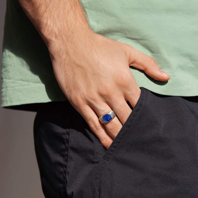 Chevalière argent 925 lapis lazuli - vue porté 2