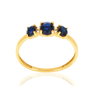 750 yellow gold ring with sapphires and diamonds