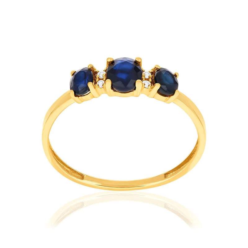 Bague or 750 jaune saphirs et diamants - vue 1