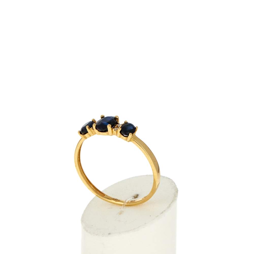 Bague or 750 jaune saphirs et diamants - vue 3