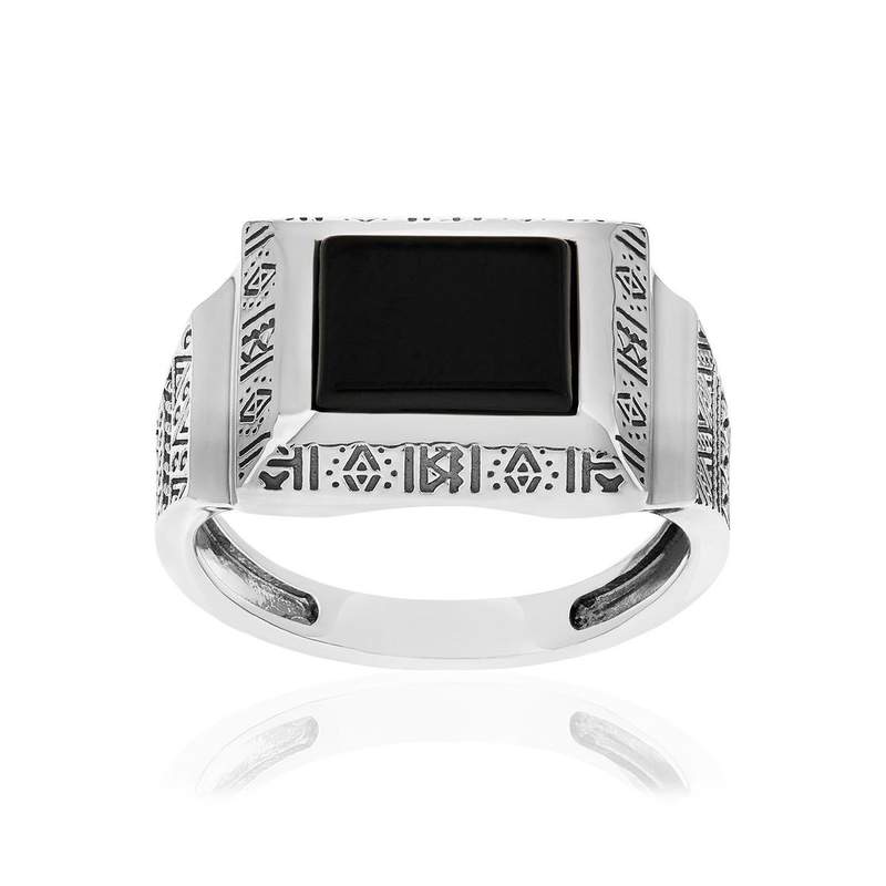 Bague argent 925 agate noire - vue 1