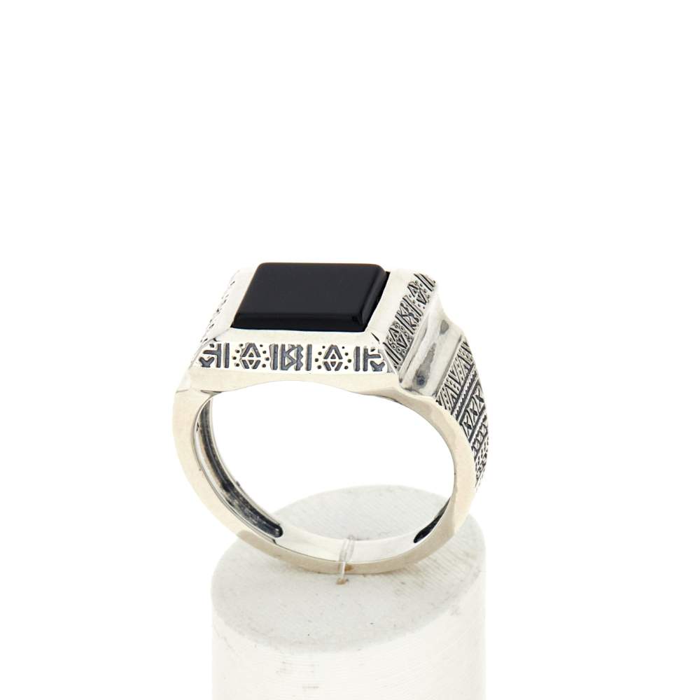 Bague argent 925 agate noire - vue 2