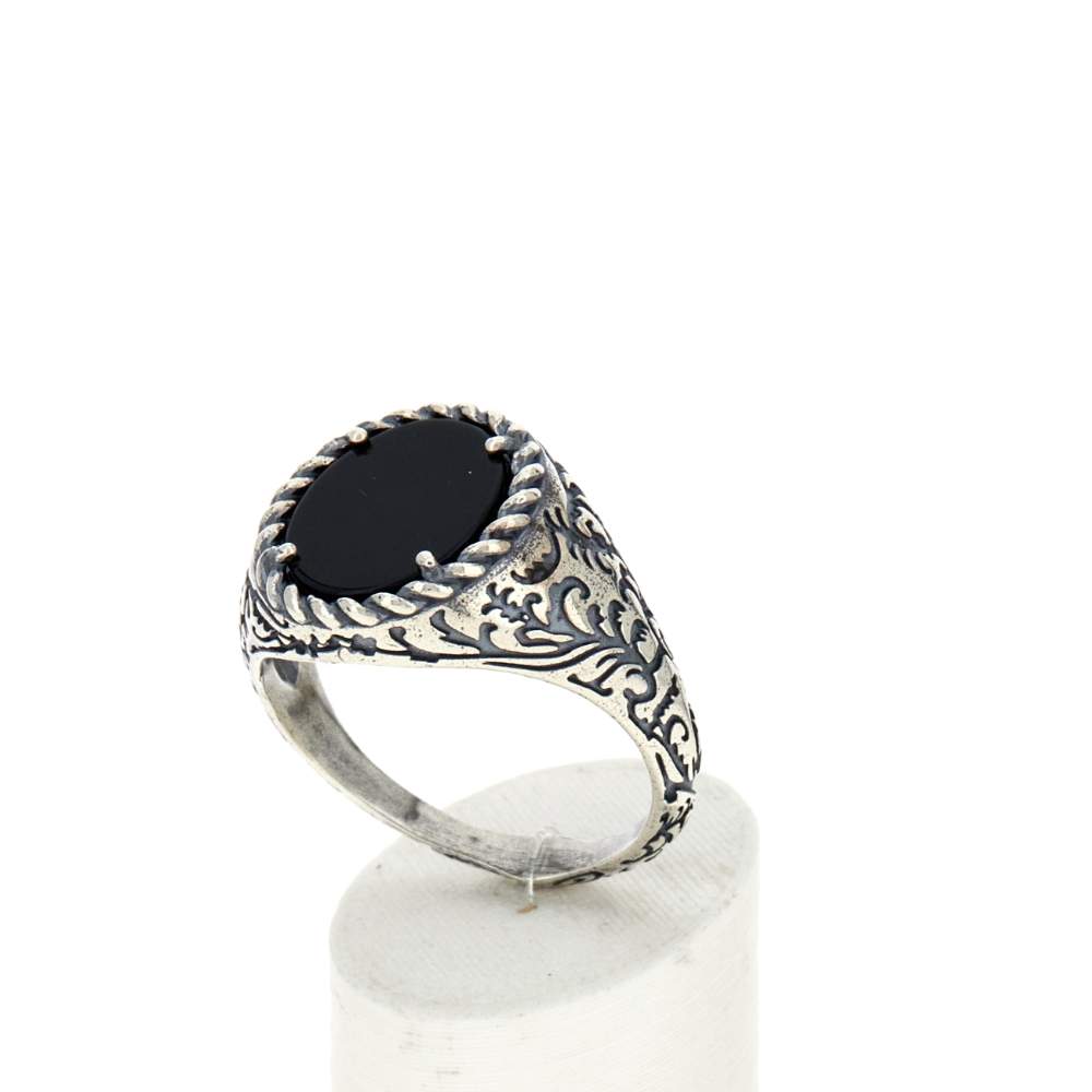 Bague argent 925 agate noire - vue 3