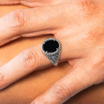 Bague argent 925 agate noire - vue porté 1