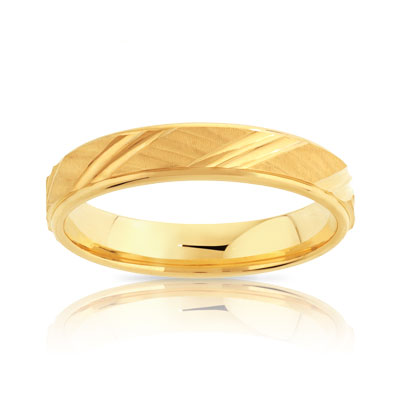Alliance or 750 jaune satiné et facetté 4 mm - vue 1