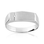 Chevalière or 750 blanc rectangulaire diamant - vue 1