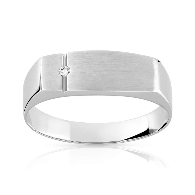 Chevalière or 750 blanc rectangulaire diamant - vue 1