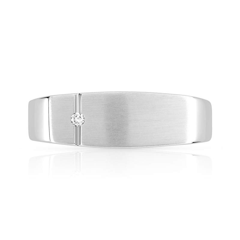 Chevalière or 750 blanc rectangulaire diamant - vue 3