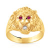Chevalière or 750 jaune tête de lion rubis et diamant - vue V1