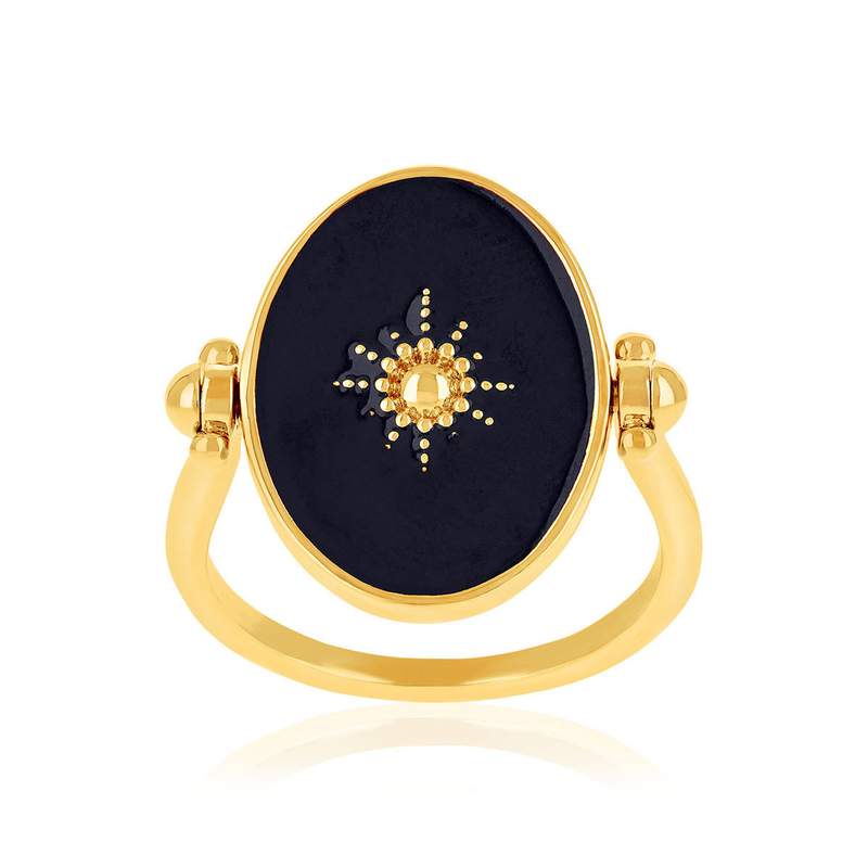 Bague plaqué or laque noire - vue 1