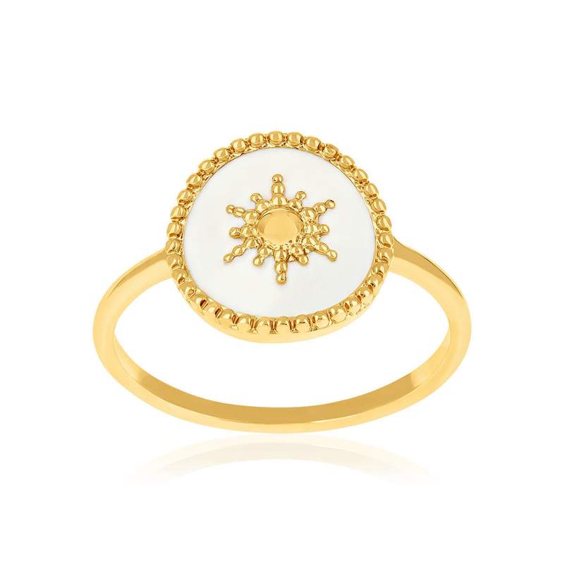 Bague plaqué or laque blanche - vue 1