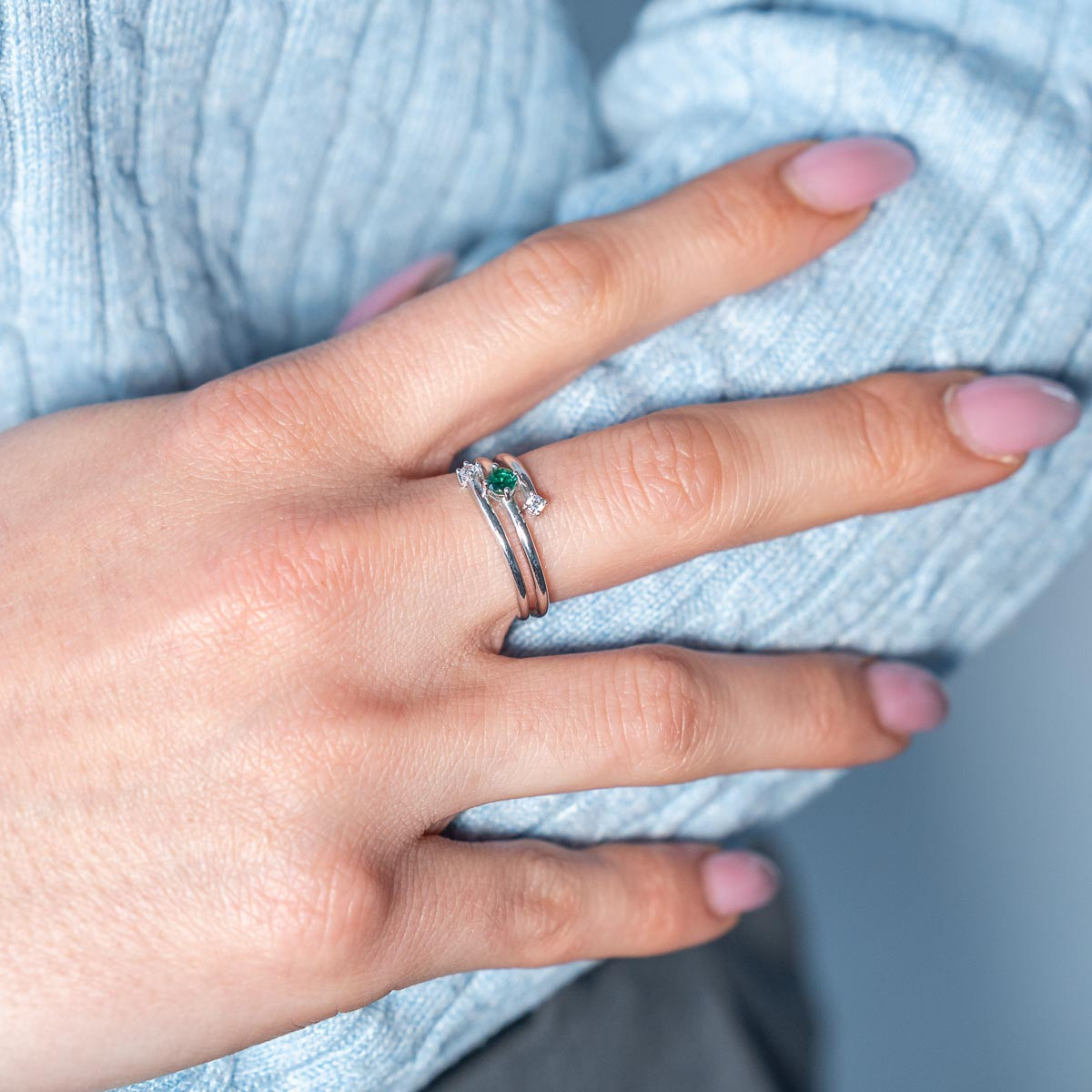 Bague argent zirconias - vue porté 1