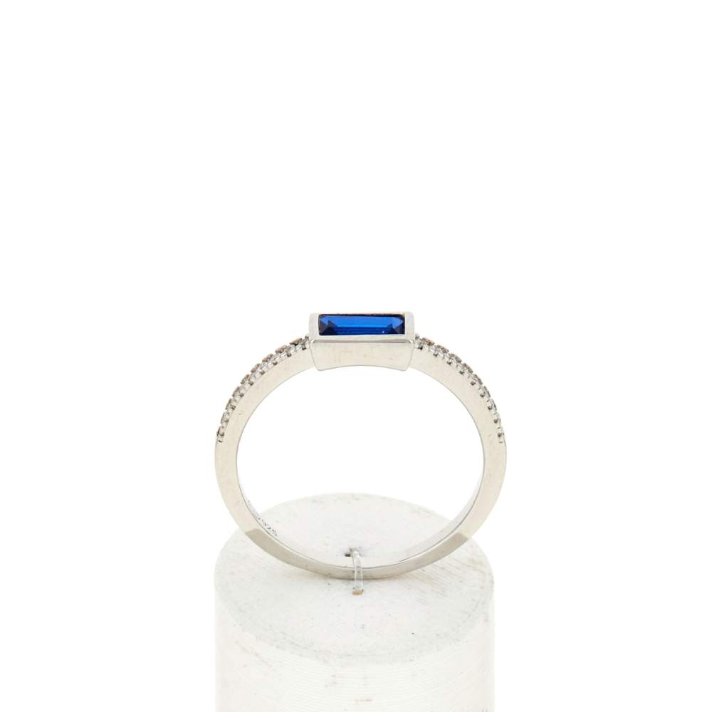 Bague argent 925 pierres bleues rectangulaires et zirconias blancs - vue 1