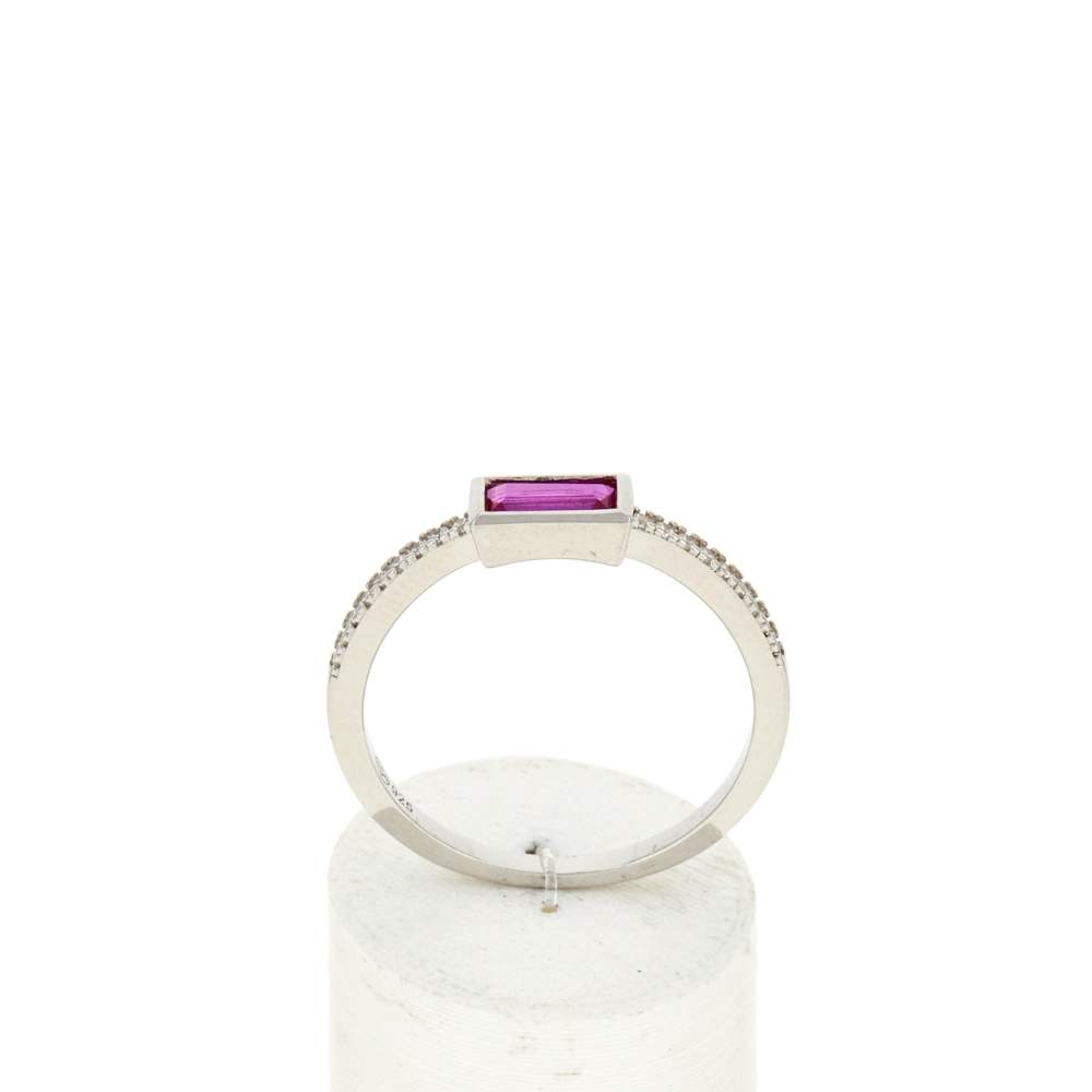 Bague argent 925 pierre rouge rectangulaire et zirconias - vue 1