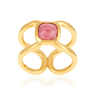 Bague plaqué or pierre naturelle rouge