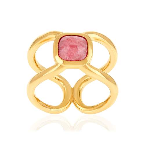 Bague plaqué or pierre naturelle rouge