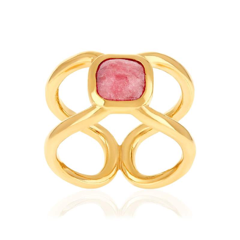 Gold-plated ring with red natural stone - view 1