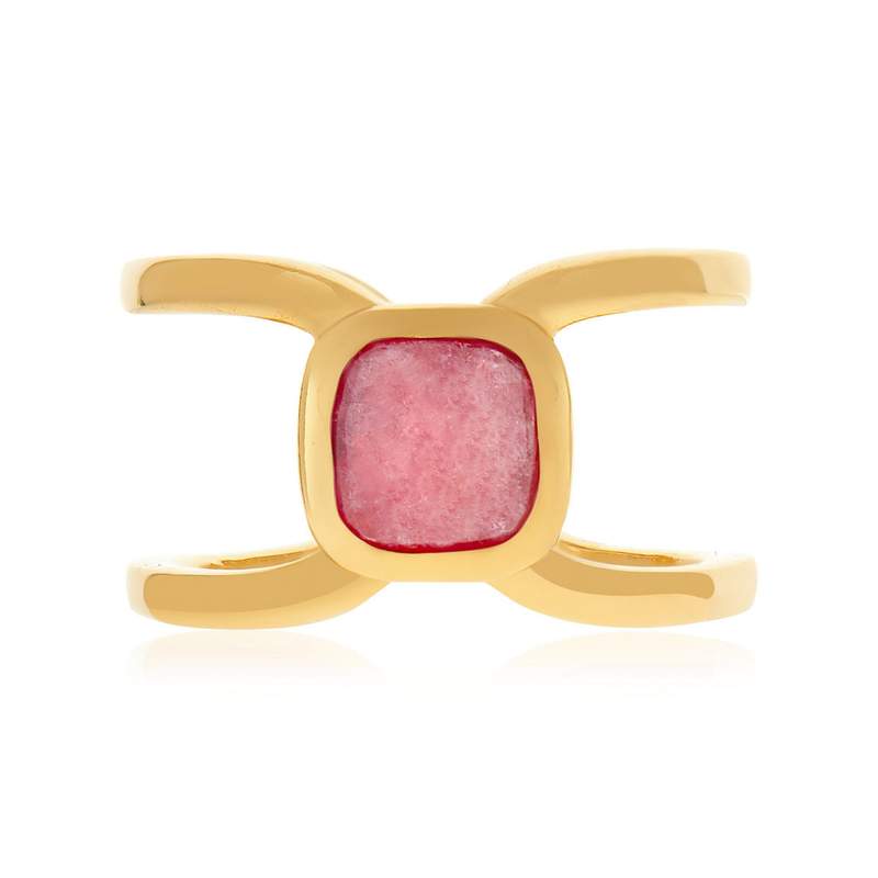 Gold-plated red natural stone ring - view 3
