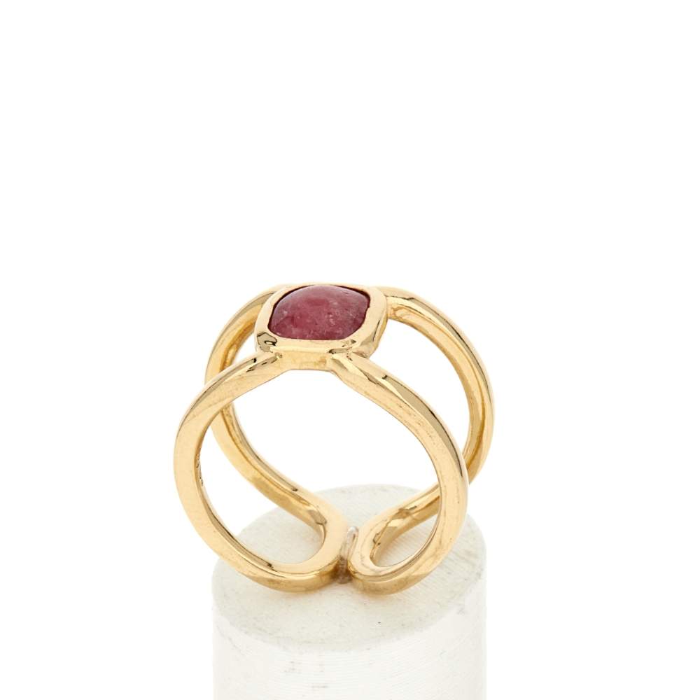 Gold-Plated Ring with Red Natural Stone - View 2