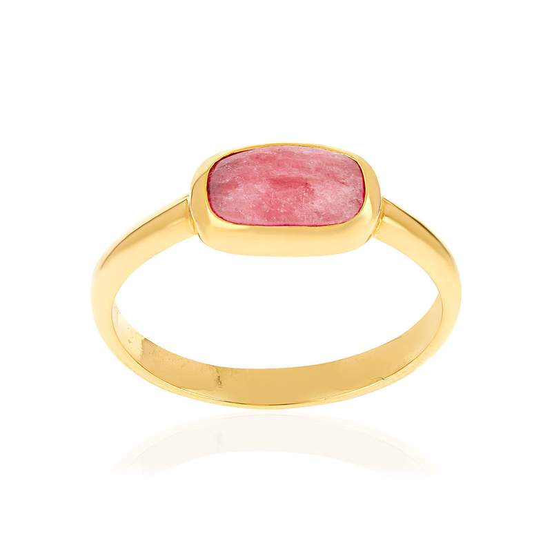 Bague plaqué or pierre naturelle rouge - vue 1