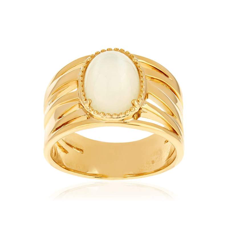 Bague plaqué or pierre synthétique blanche - vue 1