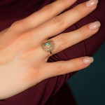 Bague plaqué or pierre naturelle verte - vue porté 1