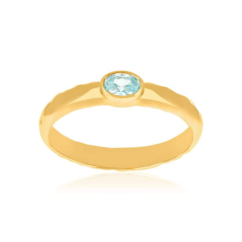 Bague plaqué or zirconia bleu - vue 1