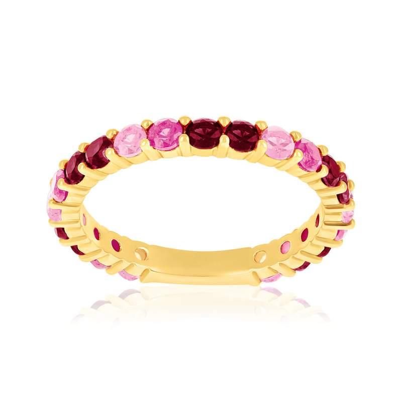 Gold-plated ring with pink zirconia stones - view 1