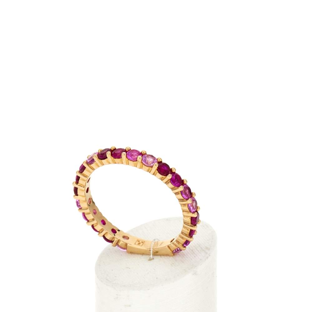 Gold-plated ring with pink zirconias - view 3