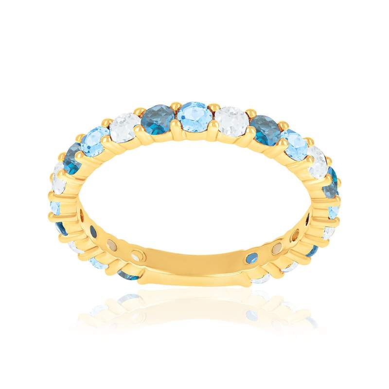 Bague plaqué or zirconias bleus - vue 1