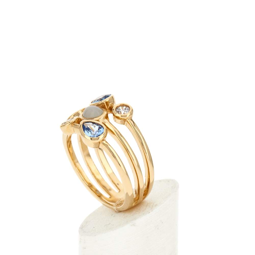 Bague plaqué or pierres synthétiques bleues et blanches - vue 5