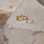 Gold-plated ring with blue and white synthetic stones - view D1