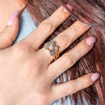 Gold-plated ring with blue and white synthetic stones - view worn 1