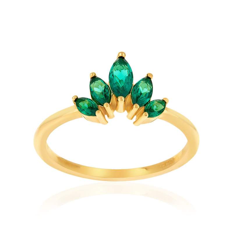 Vergulde ring met groene zirkonia's - aanzicht 1