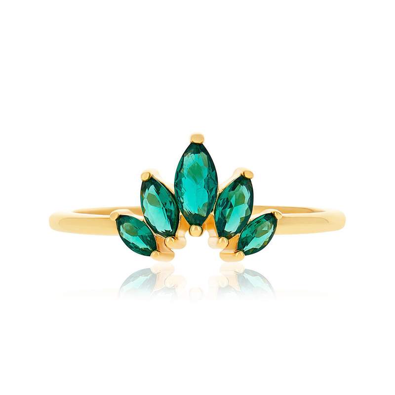 Vergulde ring met groene zirkonia's - zicht 3