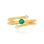 Bague plaqué or pierre synthétique verte et zirconias. - vue 3