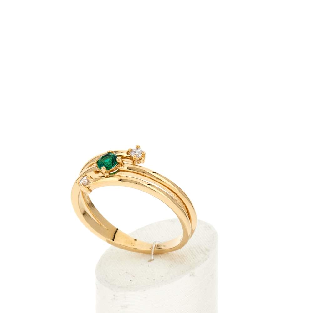 Bague plaqué or pierre synthétique verte et zirconias. - vue 3