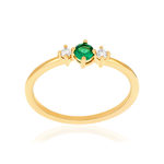 Bague plaqué or pierre synthétique verte et zirconias - vue 1