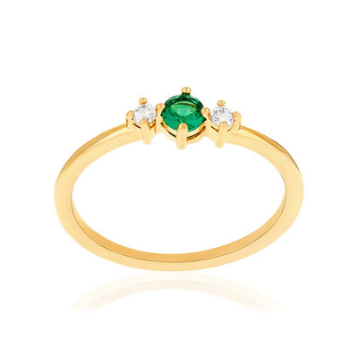 Bague plaqué or pierre synthétique verte et zirconias