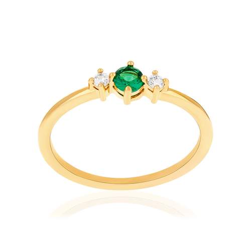Bague plaqué or pierre synthétique verte et zirconias
